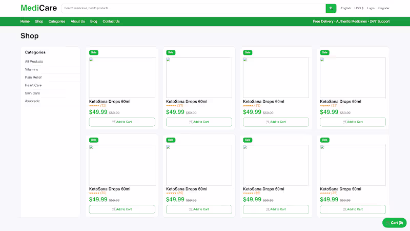 Cover image for Modern Pharmacy eCommerce Website | WooCommerce Development