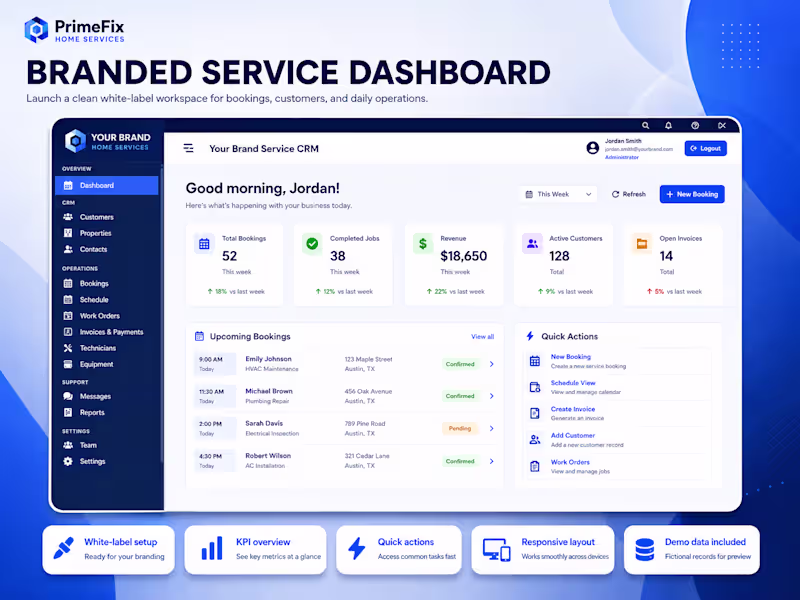 Cover image for Branded CRM & Booking Dashboard for Service Businesses
