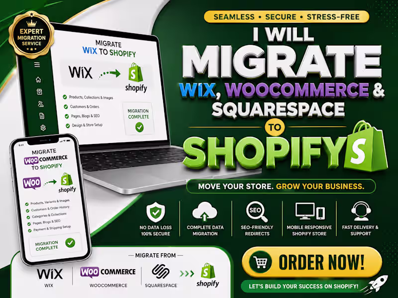 Cover image for I Will Migrate Wix, WooCommerce And Squarespace To Shopify 