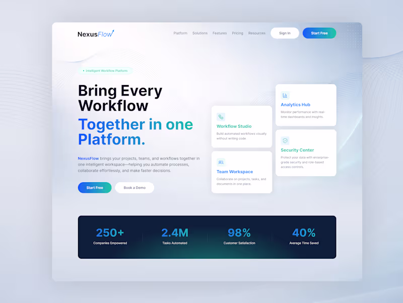 Cover image for NexusFlow — Enterprise SaaS Landing Page UI Design