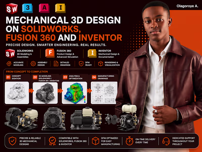 Cover image for Mechanical 3D Design on Solidworks, Fusion 360 and Inventor