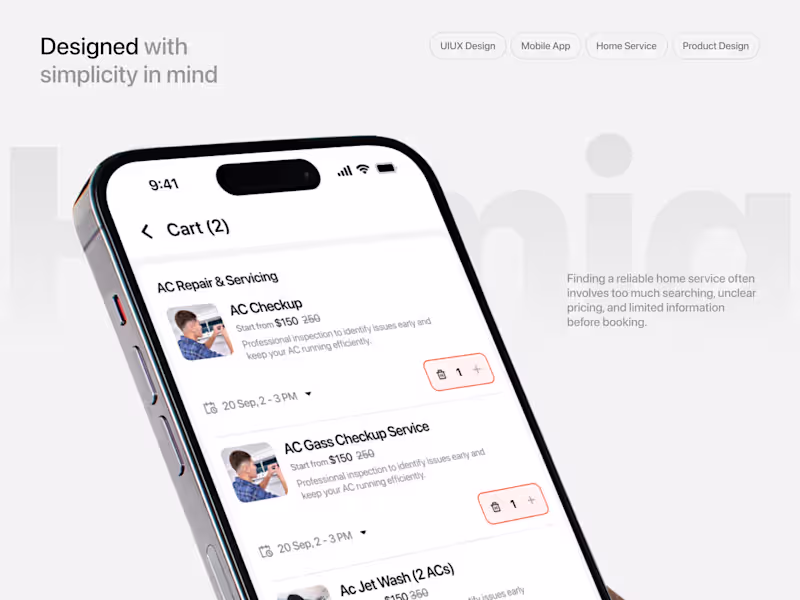 Cover image for Homiq — Service Selection & Cart Design
