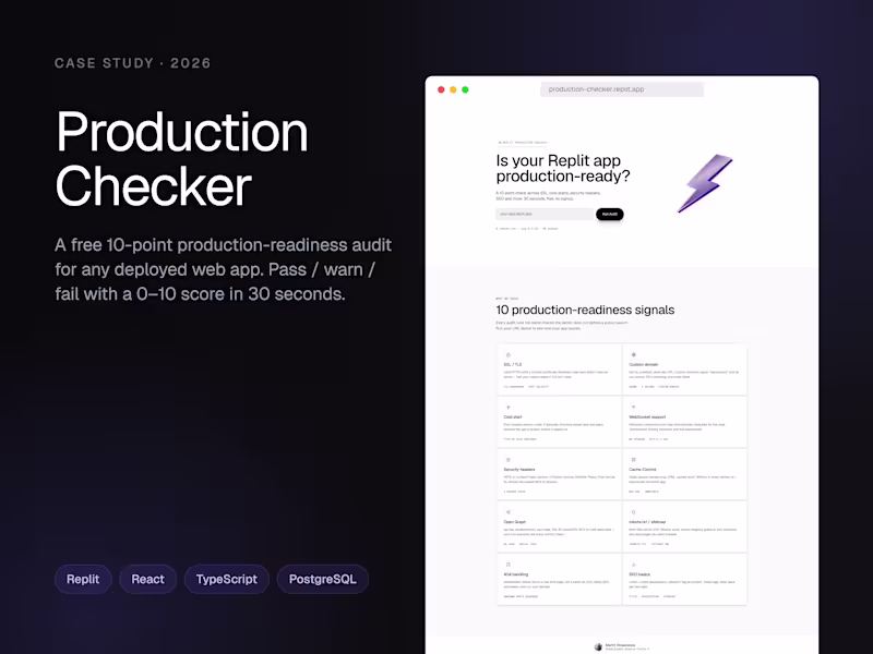 Cover image for Production Checker · Production audit tool built on Replit