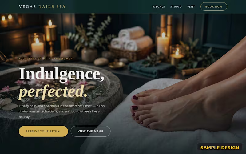 Cover image for Vegas Nails Spa
Bold one-page design