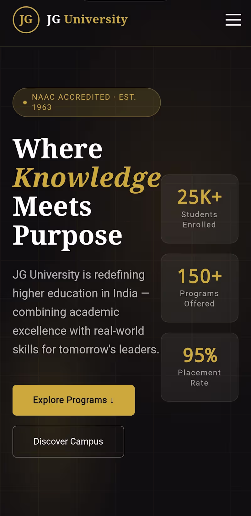 Cover image for JG University — Institutional Landing Page