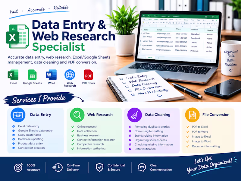 Cover image for Data Entry & Web Research Specialist
