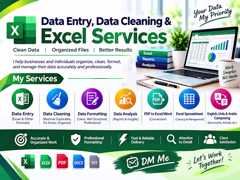 Cover image for Data Entry, Data Cleaning & Excel Services