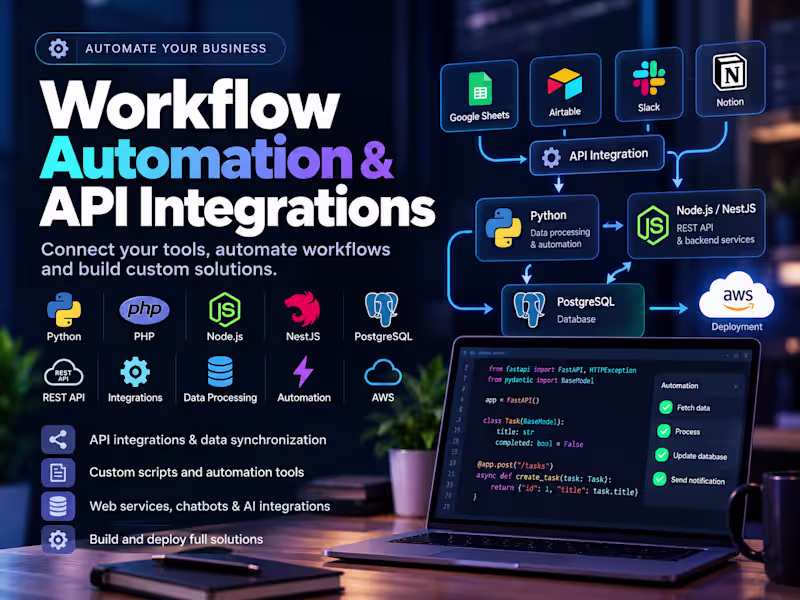 Cover image for I will automate workflows and integrate business APIs