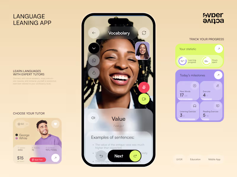 Cover image for 📚 Mobile design for the language learning app | Hyperactive