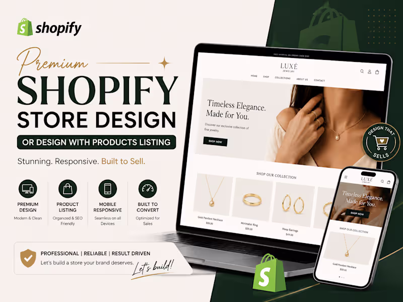 Cover image for Premium Shopify store design or design with products listing