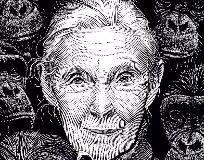 Cover image for Editorial Portrait: Jane Goodall - A Scratchboard Illo