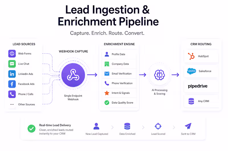 Cover image for Automated Lead Ingestion & Enrichment Pipeline (n8n & CRM Integr