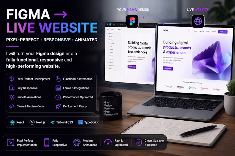 Cover image for I will turn your Figma design into a fully functional website