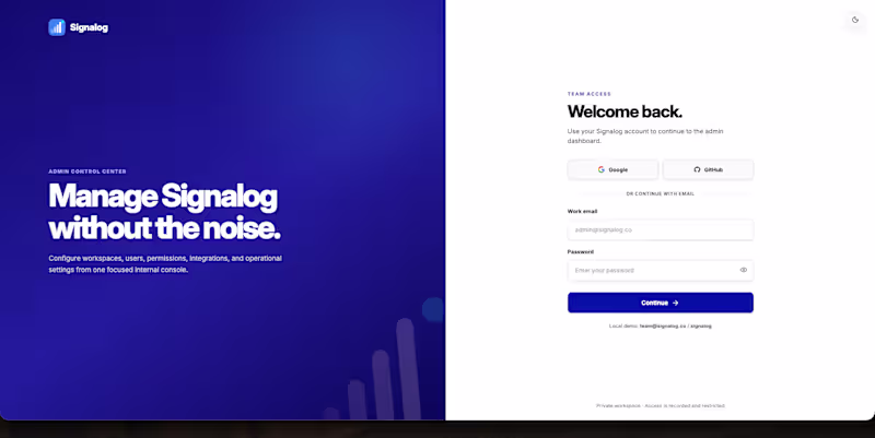 Cover image for Signalog Admin — Internal Team