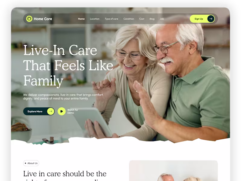 Cover image for HomeCare - Live-In Care Landing Page Design 🌿