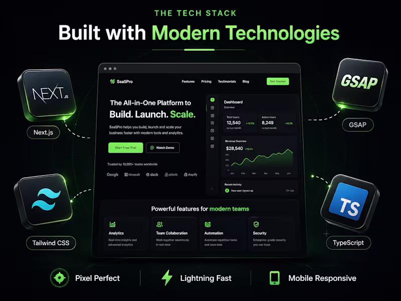 Cover image for SaaS Landing Page & Dashboard UI (Next.js + Tailwind)