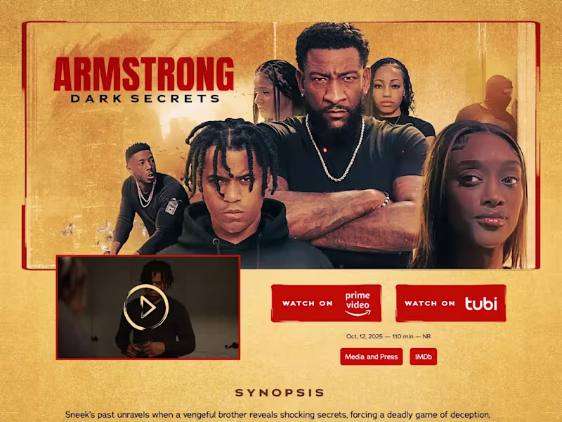 Cover image for Recently completed the one page website for the movie Armstr...