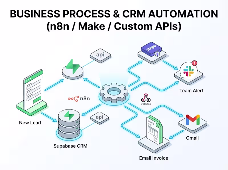 Cover image for Business Process & CRM Automation (n8n / Make / Custom APIs)