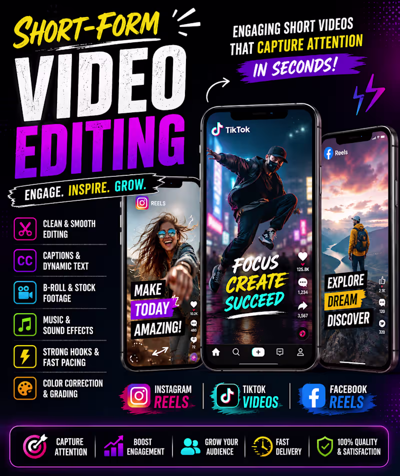 Cover image for Short-Form Video Editing for Instagram, TikTok & Facebook