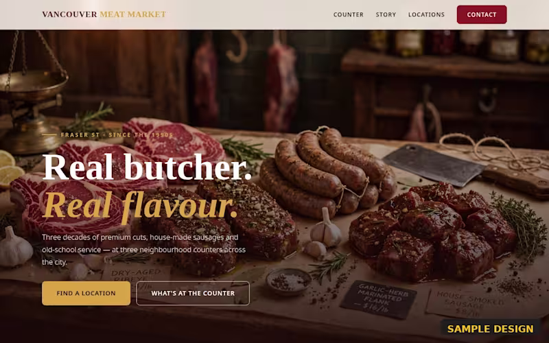 Cover image for Vancouver Meat Market
Rustic one-page site
