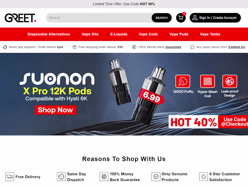 Cover image for Greet Vape — Shopify E-Commerce Storefront