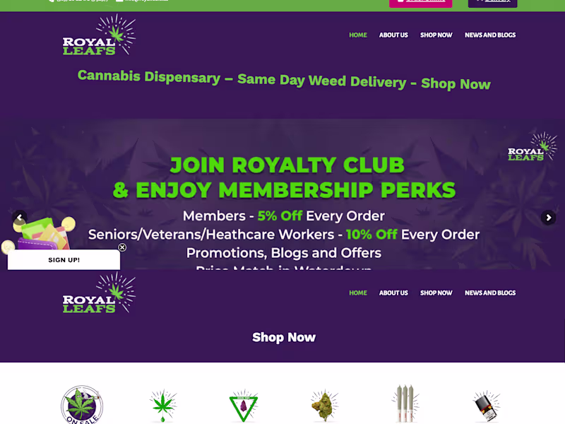 Cover image for E Commerce Store Development for Royal Leafs Cannabis
