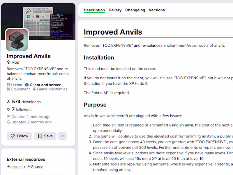Cover image for Improved Anvils - Minecraft Mod