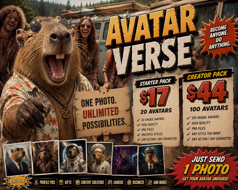 Cover image for 🎭 AVATAR VERSE™ *ONE PHOTO. UNLIMITED POSSIBILITIES.*