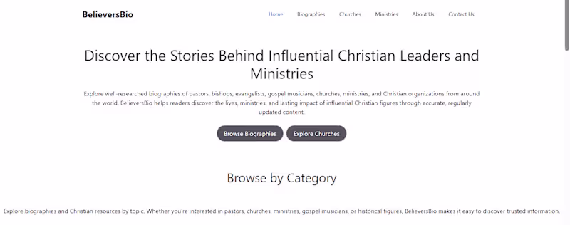 Cover image for Believersbio.com - A Christian Biography Website