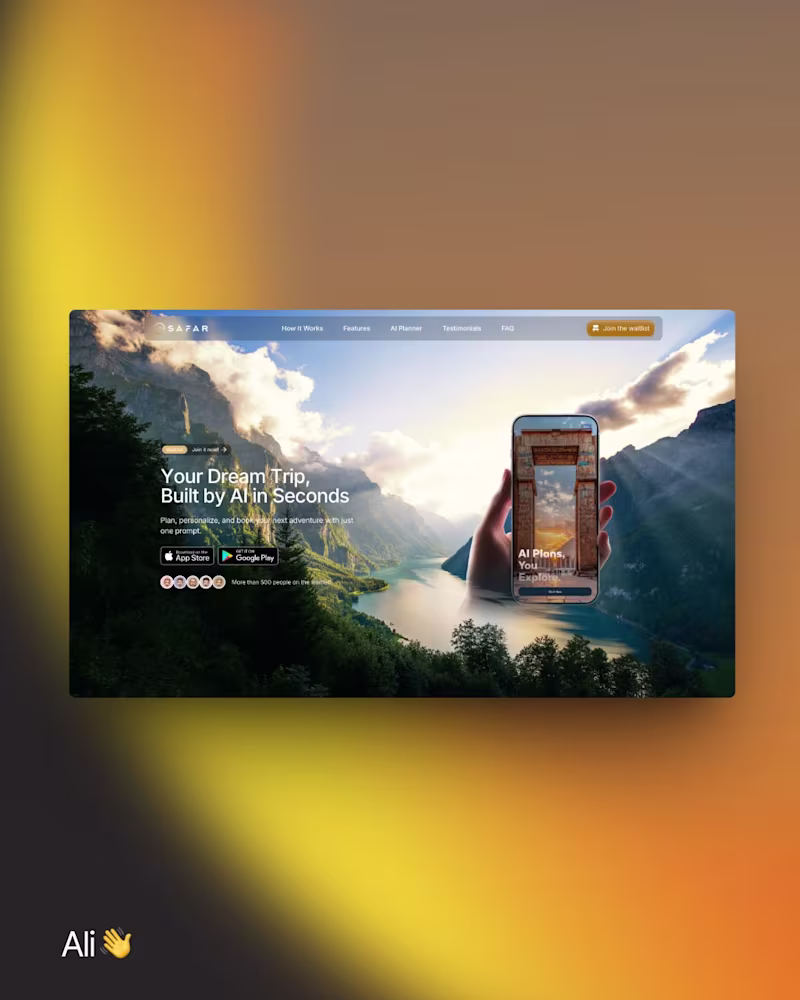 Cover image for Safarai AI Travel App Landing Page Design and Development