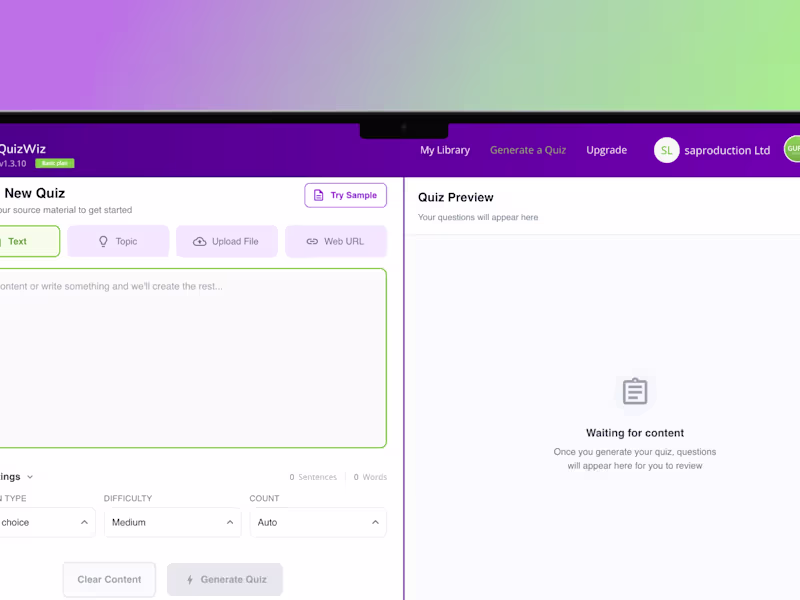 Cover image for QuizWiz - AI-Powered Quiz Generator