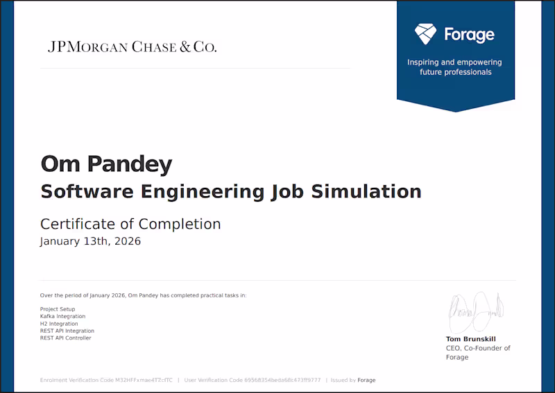 Cover image for Software Engineering Job Simulation (JPMorgan