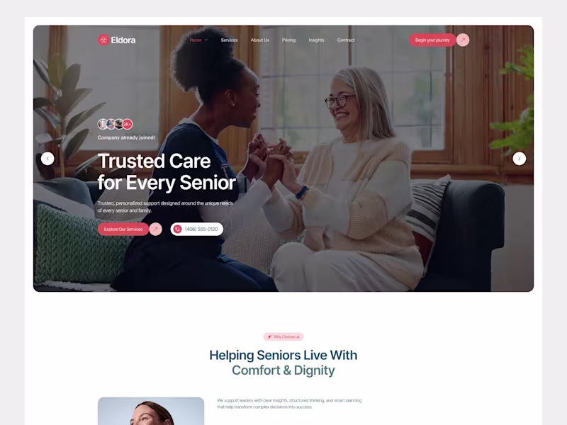 Cover image for Caregiver elder care senior care Framer Template