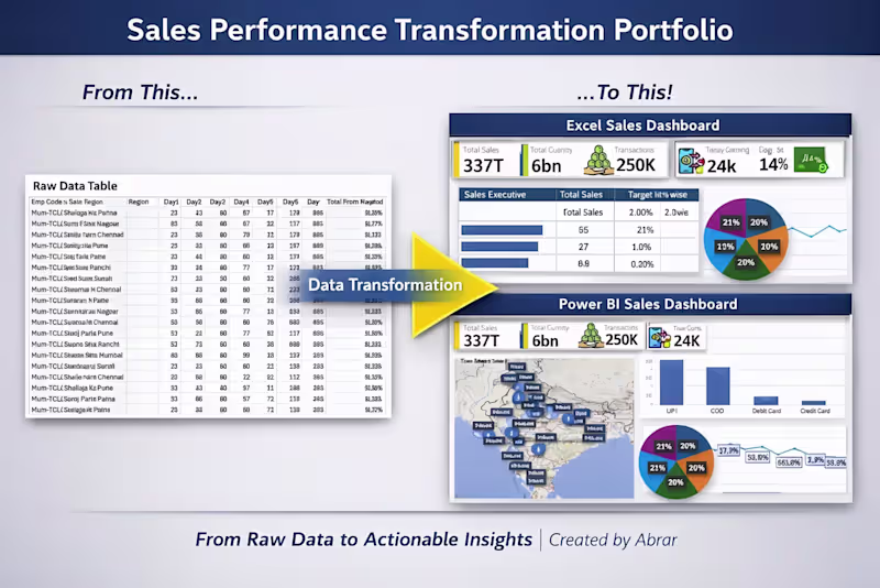Cover image for I will transform your raw data into a dashboard using Excel,PBI