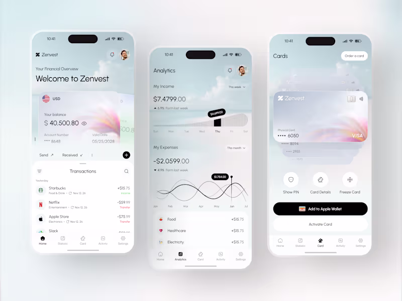 Cover image for Zenvest — Finance Mobile App UI Design
