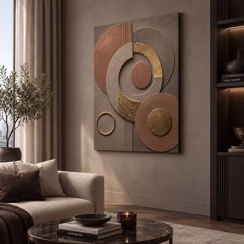 Cover image for Terracotta Grey Gold Circle Canvas