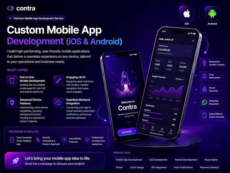 Cover image for Custom Mobile App Development (iOS & Android)