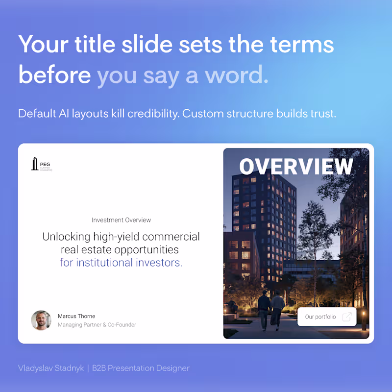 Cover image for Your title slide decides if investors keep reading. Right no...