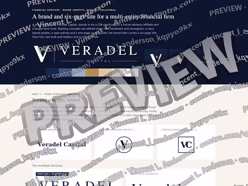 Cover image for Brand identity, six-page site and collateral, financial firm