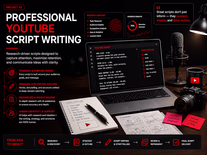 Cover image for Developed a strategic YouTube scriptwriting