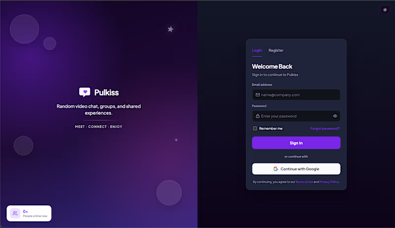 Cover image for Pulkiss
Random video chat, groups, and