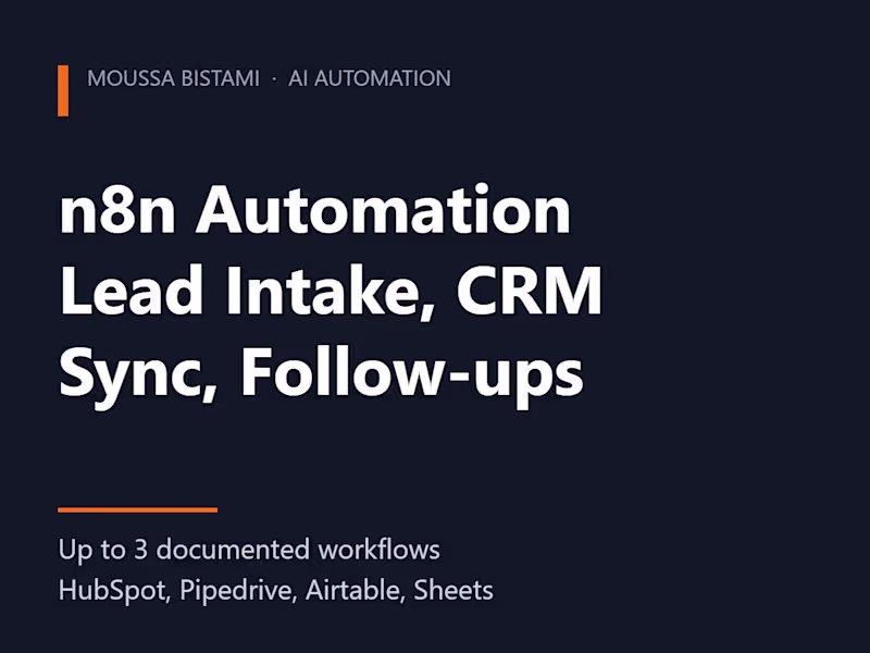 Cover image for n8n Automation: Lead Intake, CRM Sync and Follow-ups