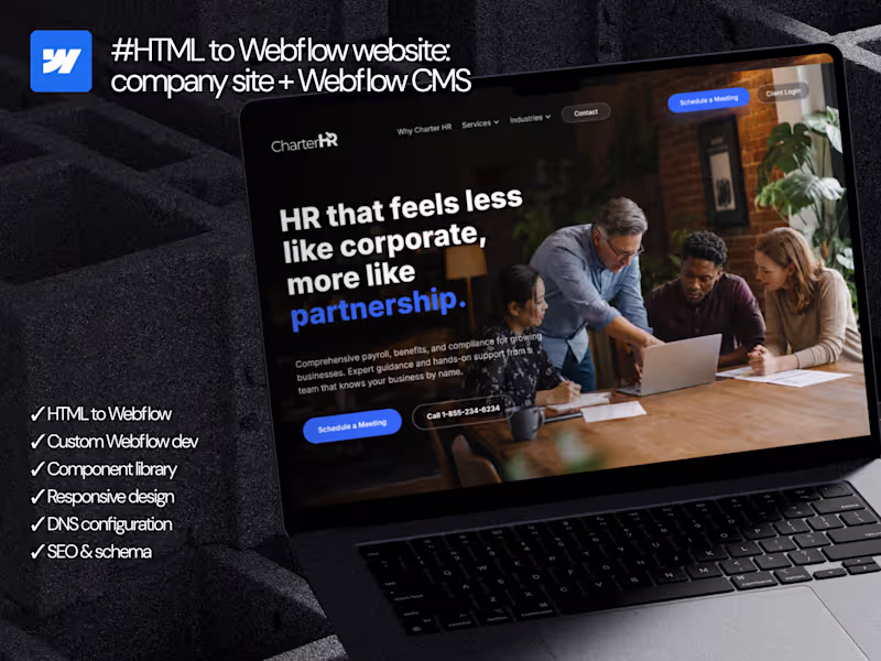 Cover image for HTML to Webflow Website: Company Site + Webflow CMS