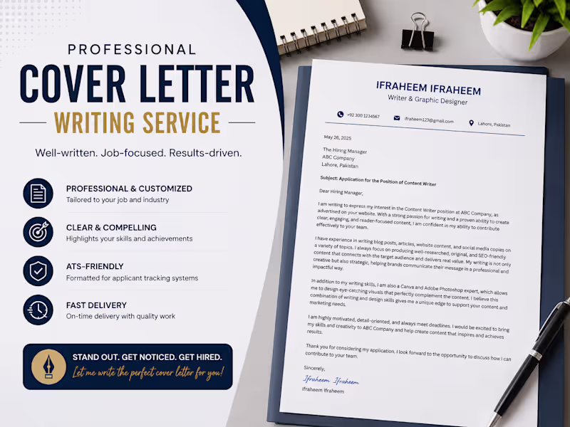 Cover image for Professional Cover Letter & Job Application Writing  & copywrite