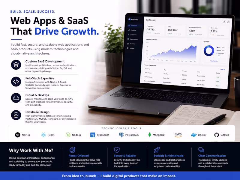 Cover image for Custom SaaS Platforms & Full-Stack Web Development