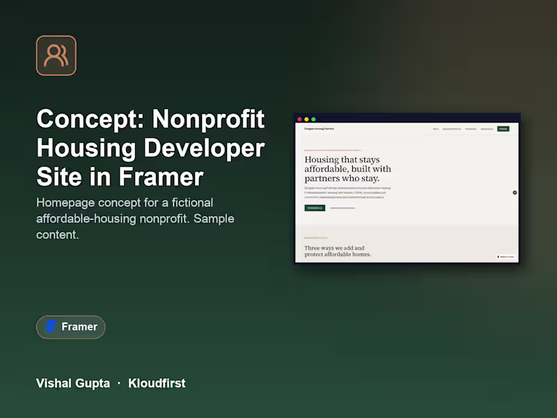 Cover image for Concept: Nonprofit Housing Developer Site in Framer