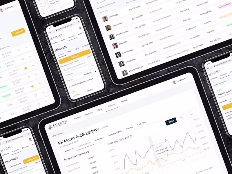 Cover image for Eckard. Mobile app, web app for investors