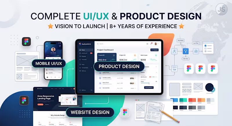Cover image for UI/UX & PRODUCT DESIGN | Websites • Mobile Apps • SaaS