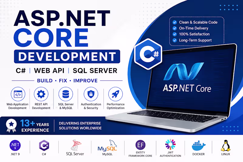 Cover image for I will develop or fix ASP NET Core Web API and C# application