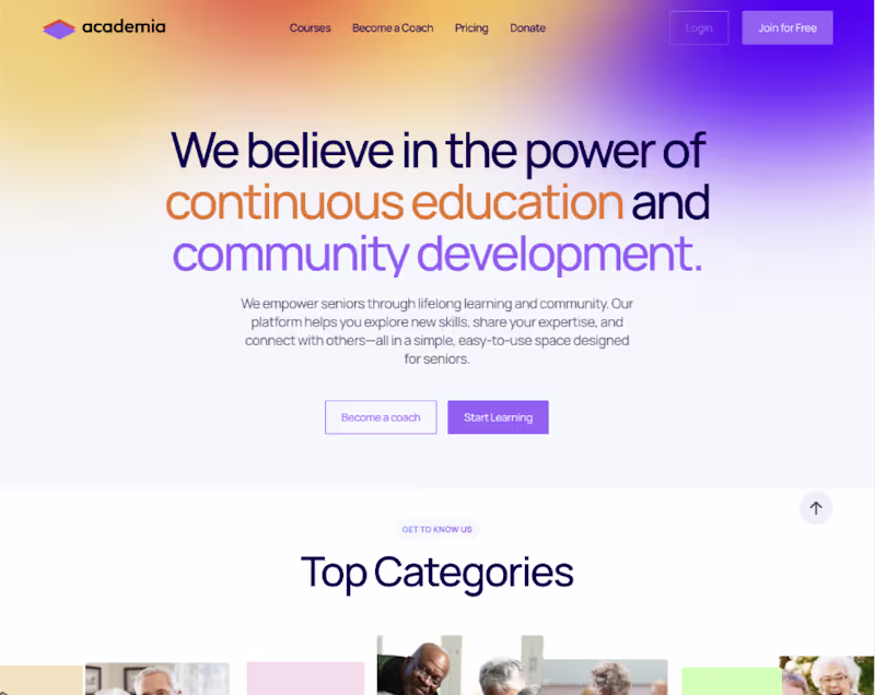 Cover image for Senior-Friendly Learning Platform Landing Page Design